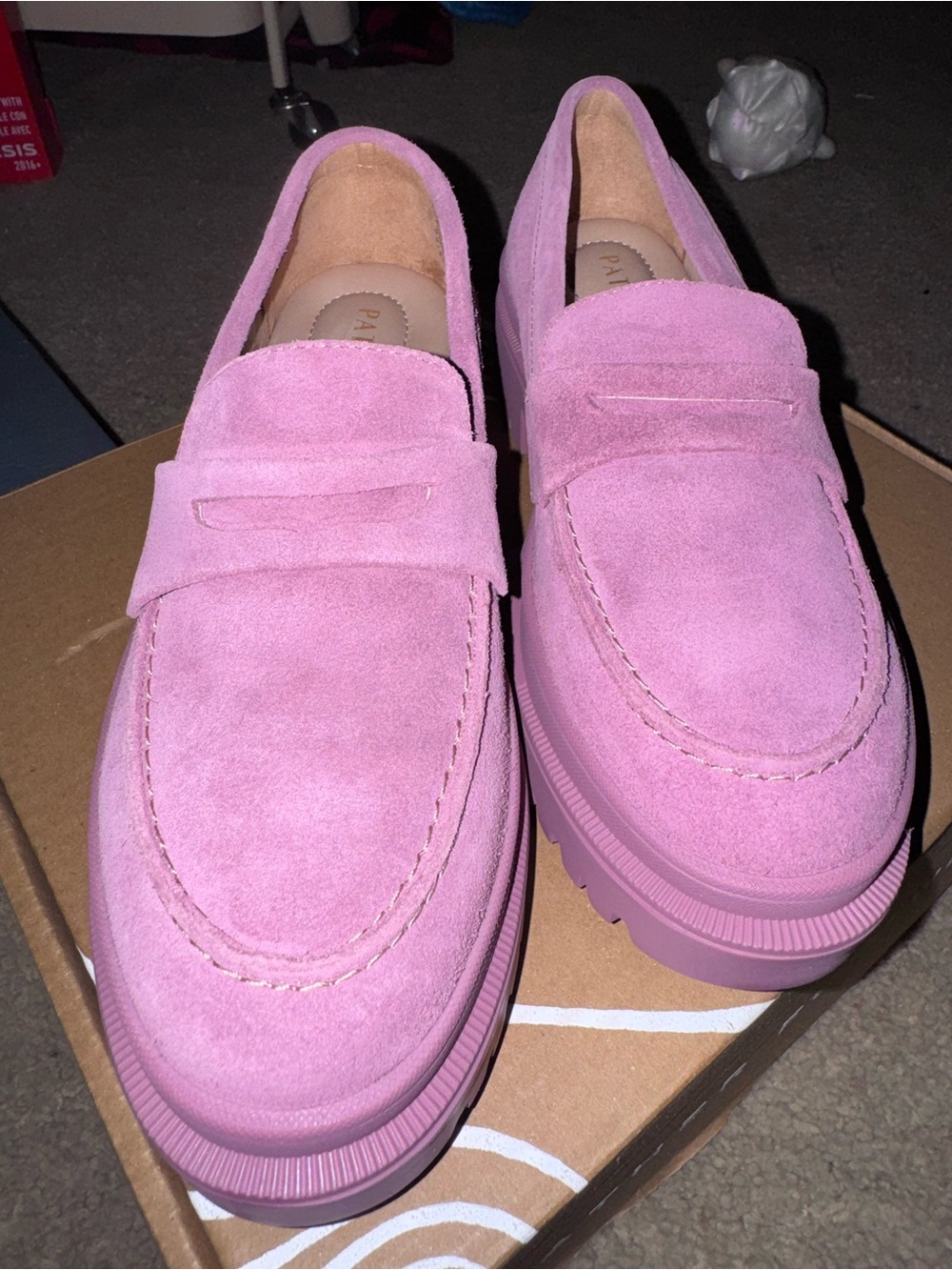 Women's Pink Suede Penny Loafers - Casual Platform Flats